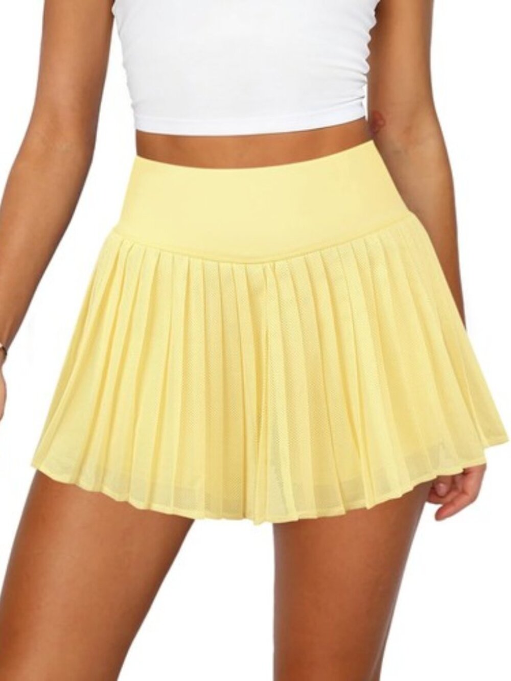 OTOS Tennis Pleated Mini Skirt Skort High Waist Built-Shorts Golf Yellow Various